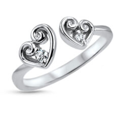 925 Sterling Silver Double Hearts Toe Ring
