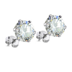 Round CZ Earring Stud 316L Surgical Steel