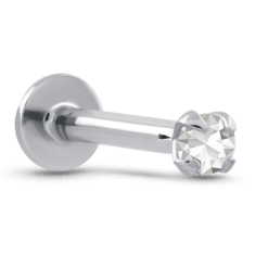 Genuine Gemstone Prong Labret Push Pin Stud 14K White, Yellow, Rose Gold